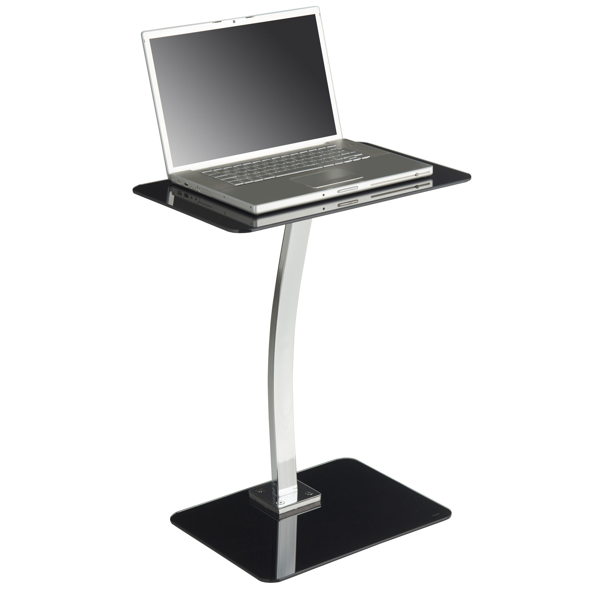 VonHaus Laptop Stand Square Black Tempered Glass & Silver/Chrome