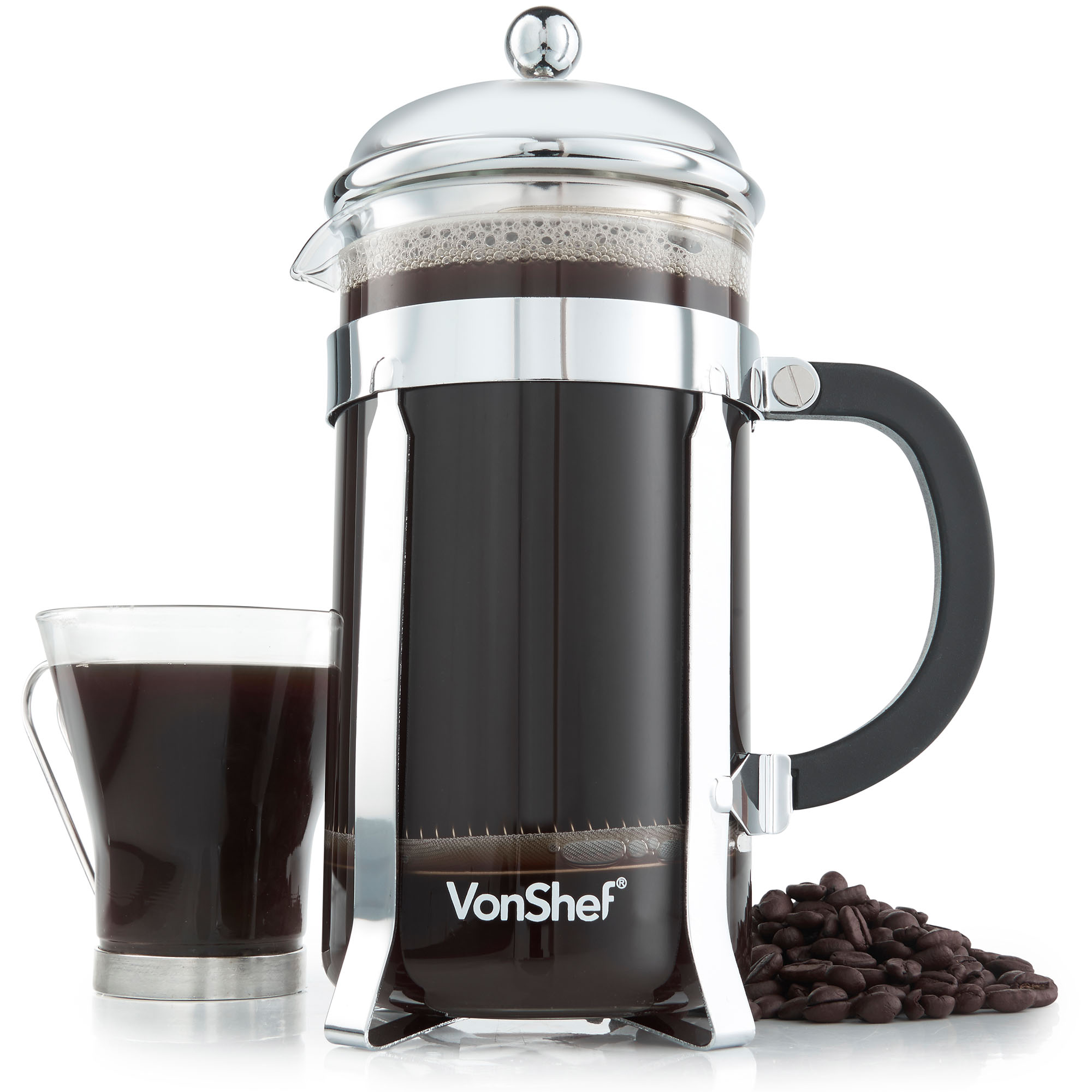 VonShef 12 Cup/1.5 L French Press Stainless Steel Cafetiere Filter Coffee Maker eBay