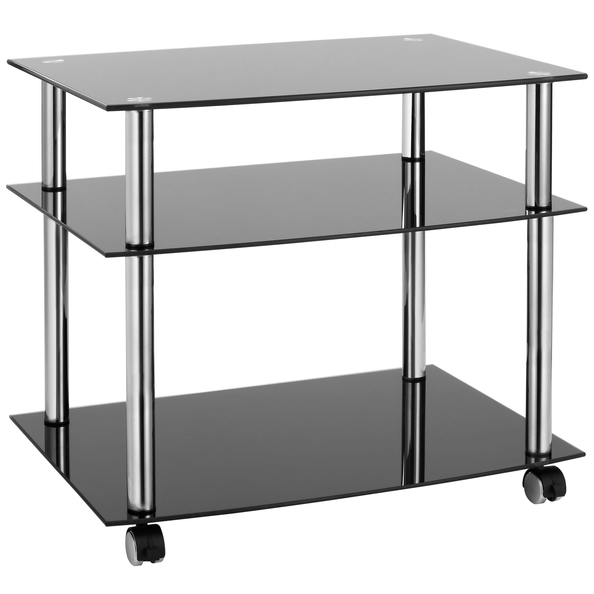 VonHaus 3 Tier Black Glass TV Stand Trolley on Wheels Contemporary
