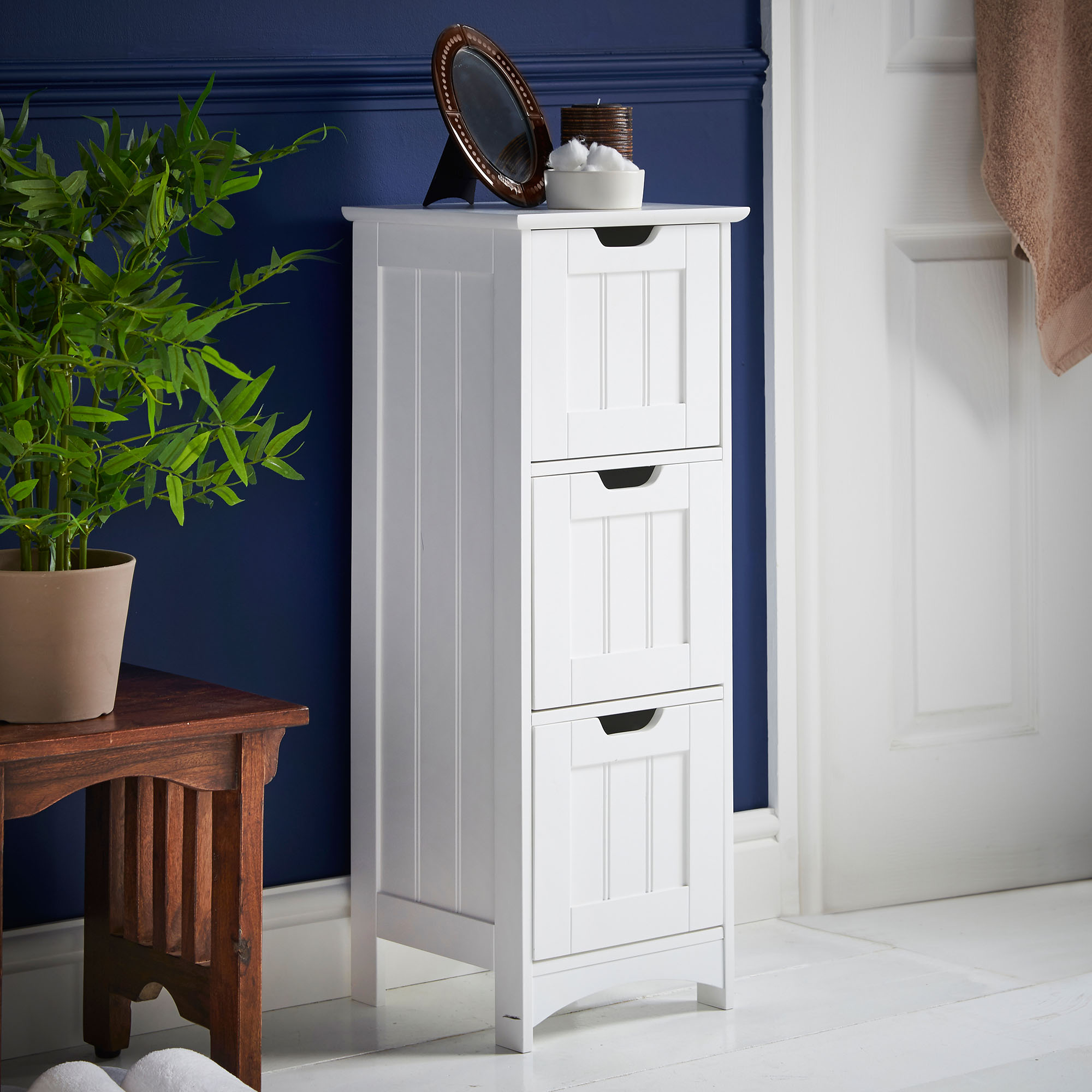 VonHaus Colonial Bathroom 3 Drawer Storage Unit White Cupboard