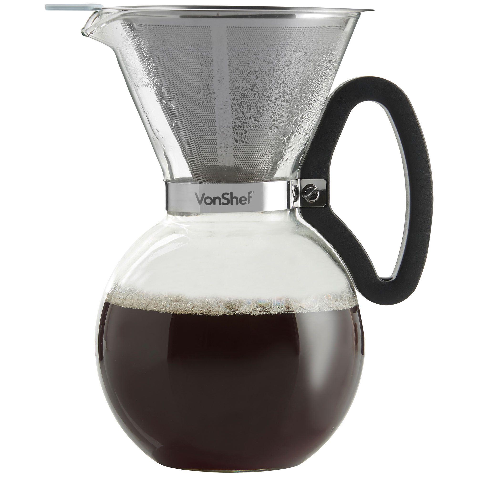 VonShef 1L 34oz 8 Cup Pour Over Permanent Steel Filter Glass Coffee
