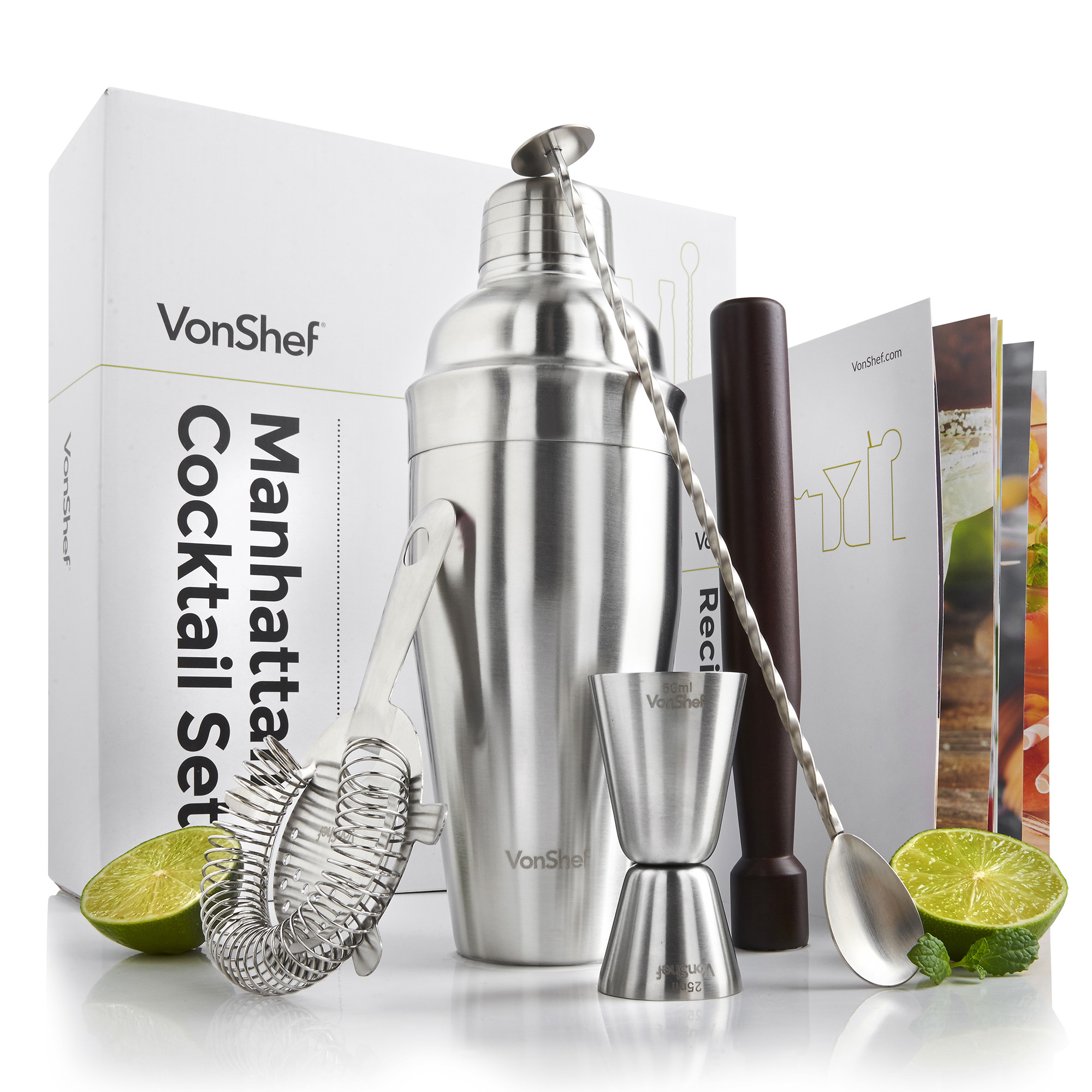Vonshef Stainless Steel Manhattan Cocktail Shaker Set T Box And Recipe Guide Ebay 8438