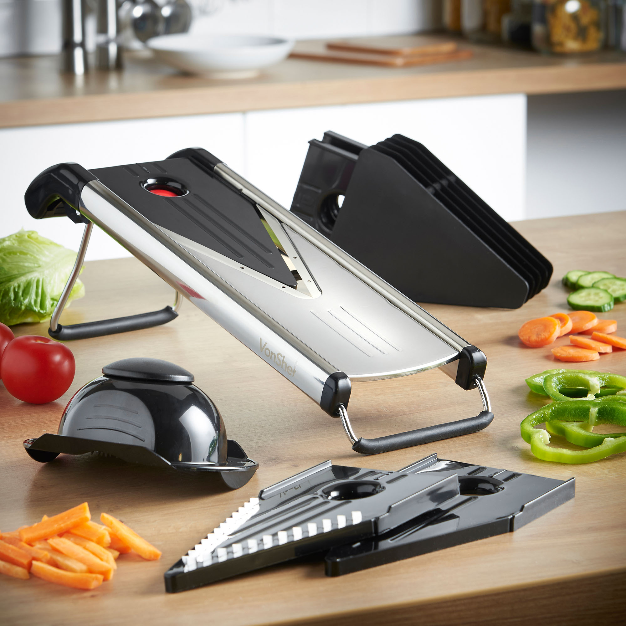 VonShef V Shaped Blade Mandoline Fruit/ Vegetable Slicer Grater with 5