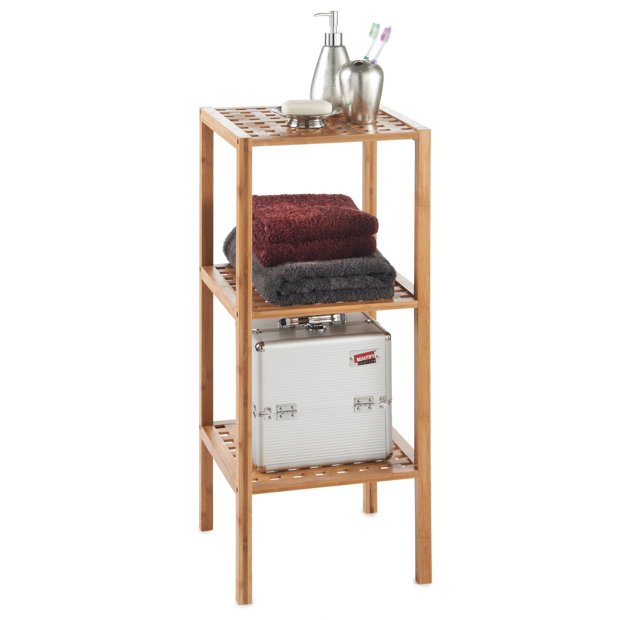 VonHaus Wooden Bamboo Bathroom Lattice Storage Shelf 2 / 3 / 4 Tier Shelves eBay