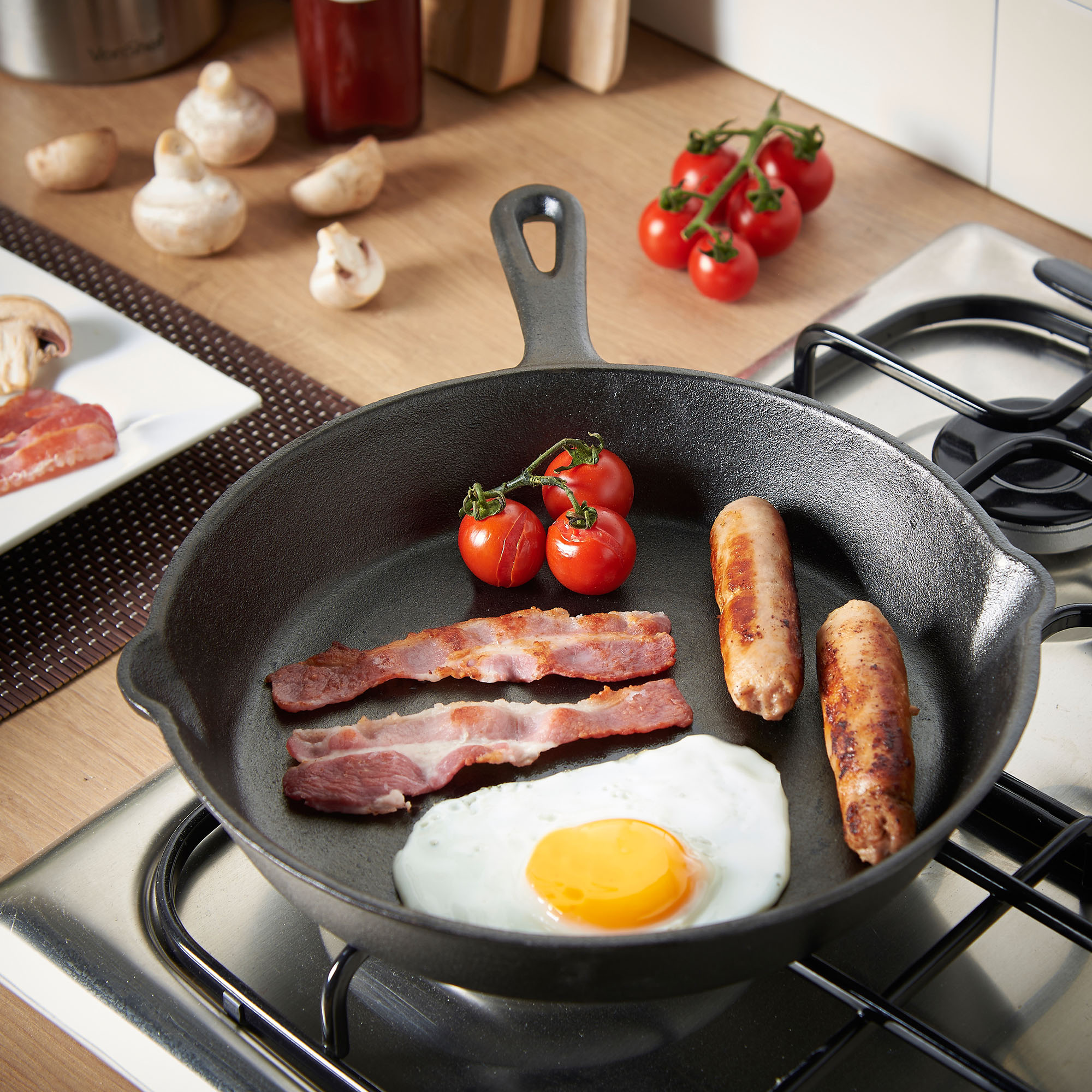 VonShef Black PreSeasoned Cast Iron Skillet Pan/Frying Pan 25cm eBay