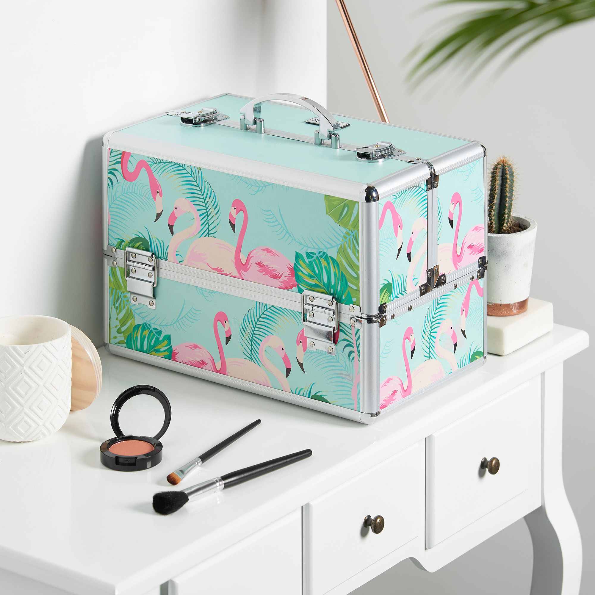 Beautify Large Flamingo Beauty Case Professional Cosmetic Makeup Vanity