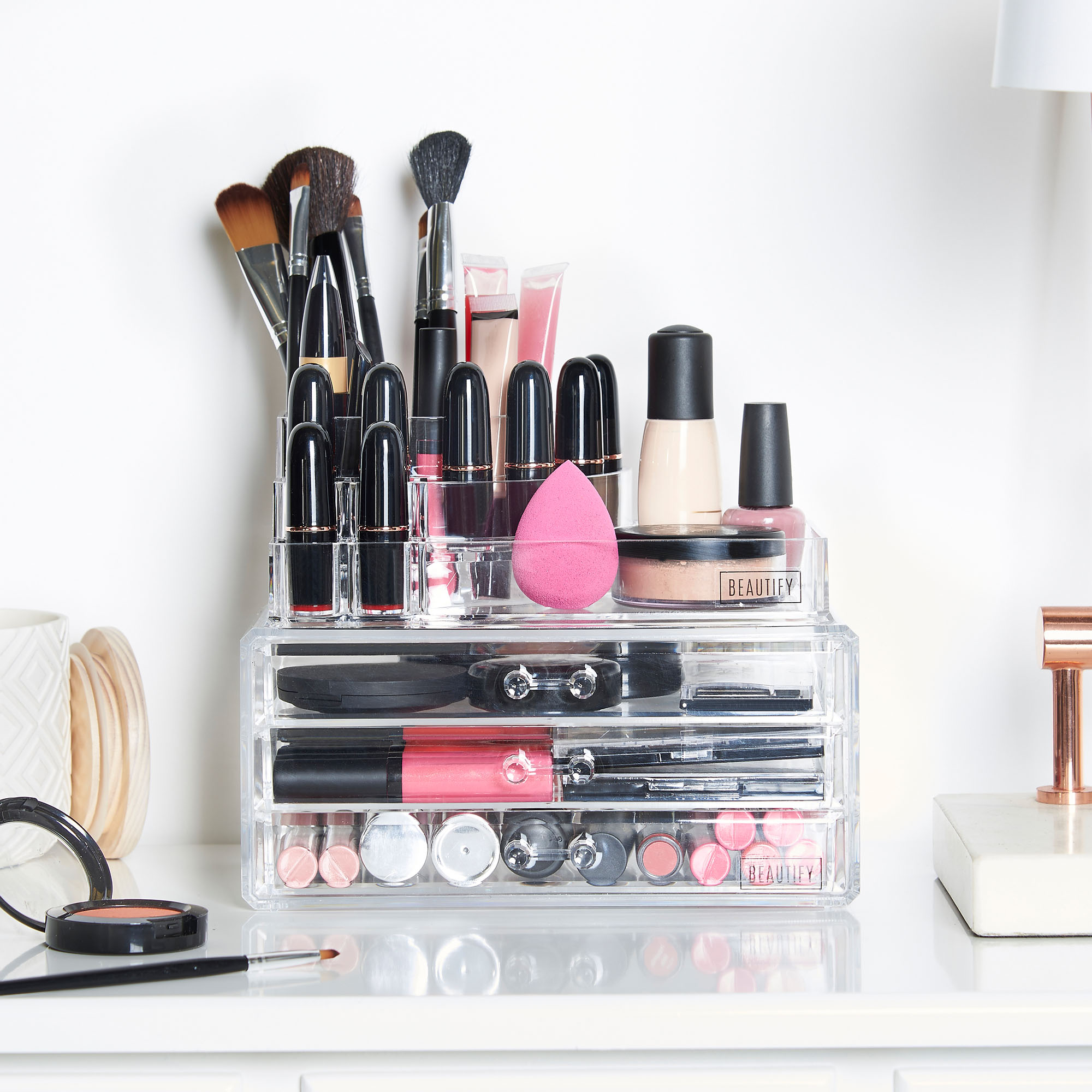 Beautify Acrylic Make Up Organiser Clear 3 Drawer Cosmetic Display