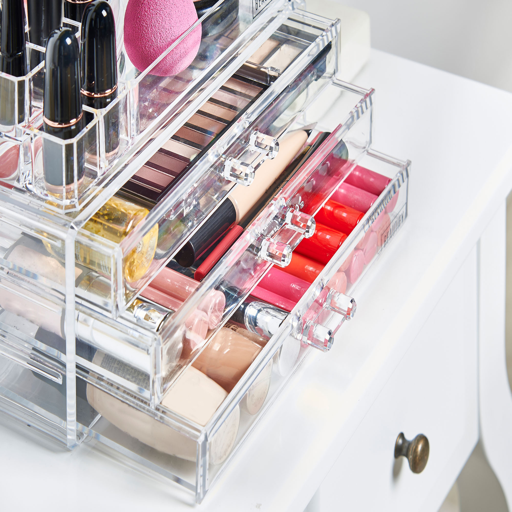 Beautify Acrylic Make Up Organiser Clear 3 Drawer Cosmetic Display
