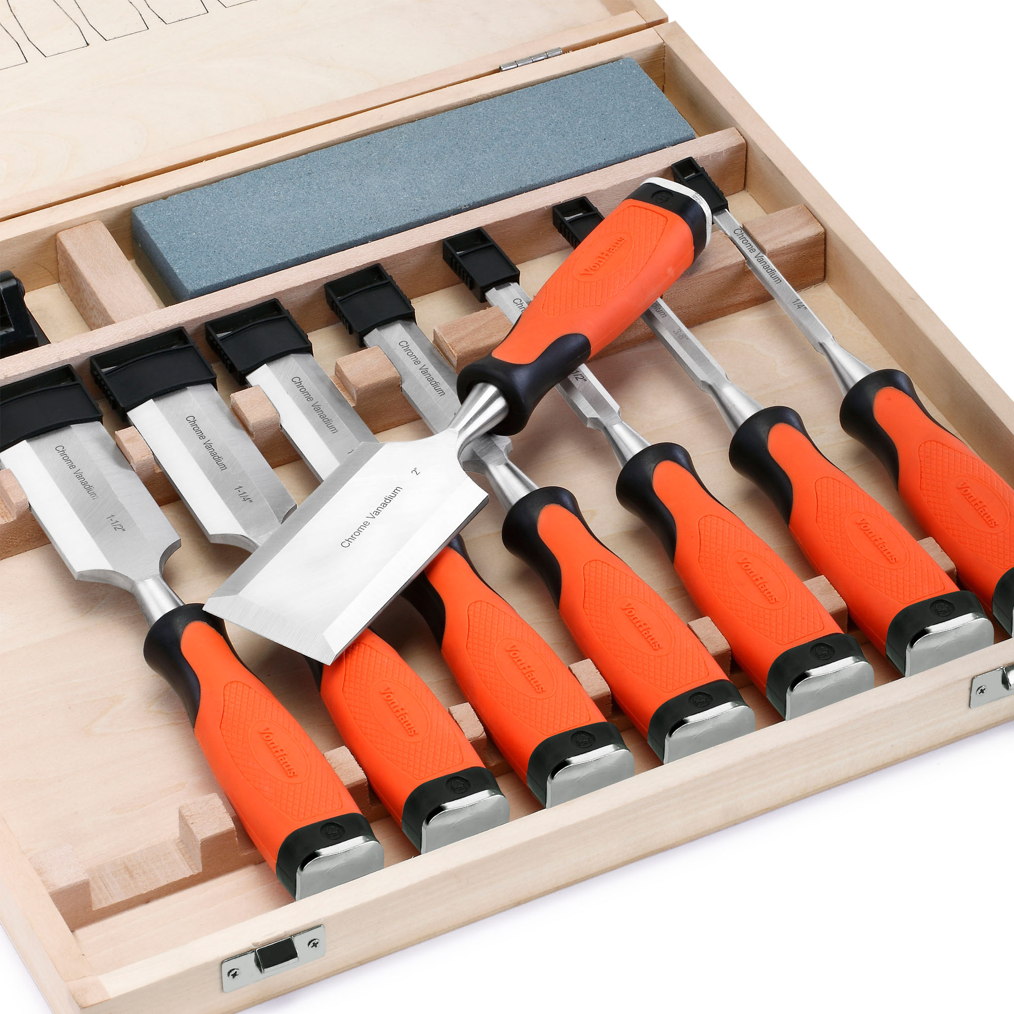 VonHaus 10 Piece Wood Chisel Set with Honing Guide, Sharpening Stone
